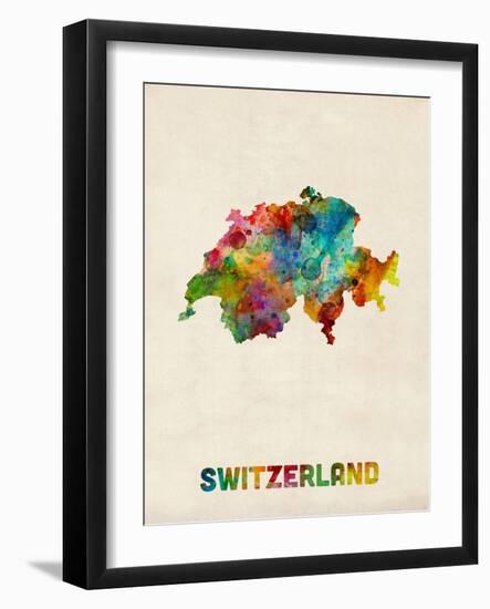 Switzerland Watercolor Map-Michael Tompsett-Framed Art Print