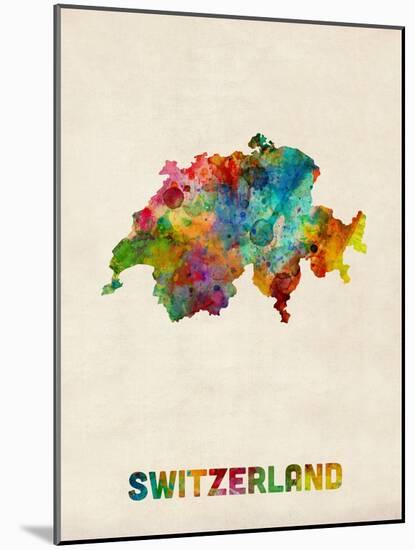 Switzerland Watercolor Map-Michael Tompsett-Mounted Art Print