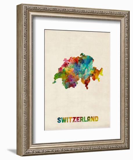 Switzerland Watercolor Map-Michael Tompsett-Framed Art Print