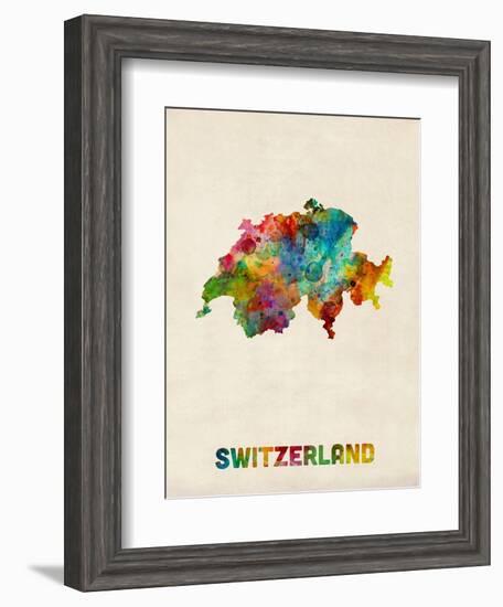 Switzerland Watercolor Map-Michael Tompsett-Framed Art Print