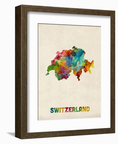 Switzerland Watercolor Map-Michael Tompsett-Framed Art Print