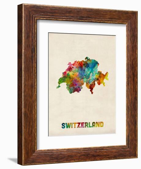 Switzerland Watercolor Map-Michael Tompsett-Framed Art Print