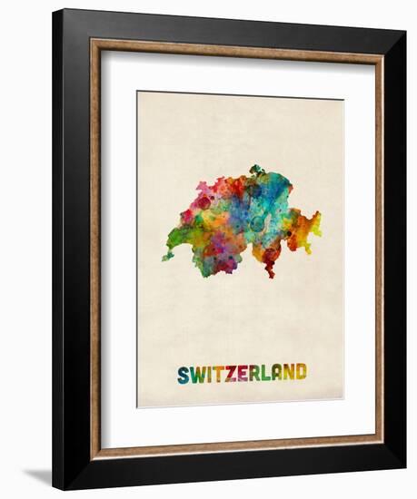 Switzerland Watercolor Map-Michael Tompsett-Framed Art Print