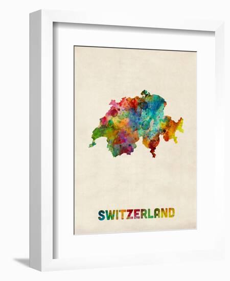 Switzerland Watercolor Map-Michael Tompsett-Framed Art Print