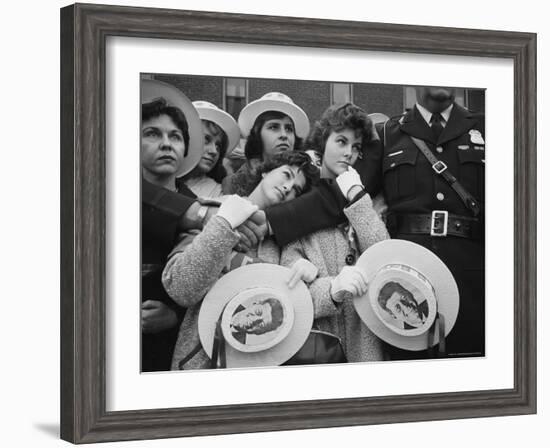 Swooning Female Supporters of Sen. John F. Kennedy Awaiting Arrival for Presidential Campaign-Paul Schutzer-Framed Photographic Print