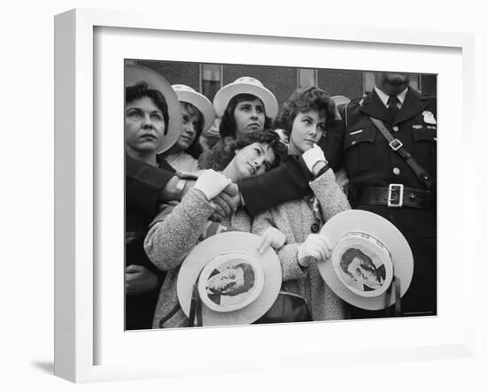 Swooning Female Supporters of Sen. John F. Kennedy Awaiting Arrival for Presidential Campaign-Paul Schutzer-Framed Photographic Print