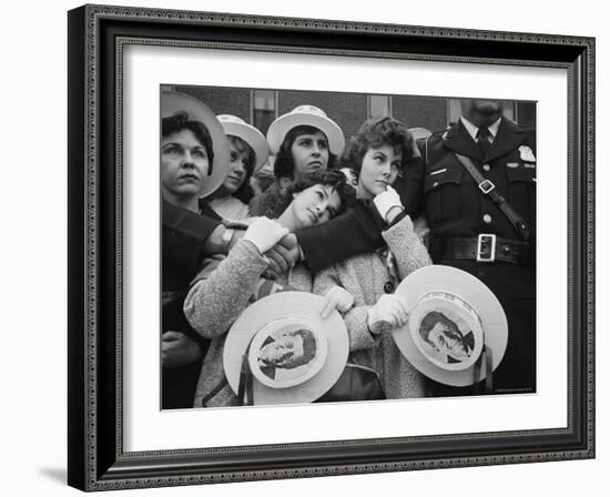 Swooning Female Supporters of Sen. John F. Kennedy Awaiting Arrival for Presidential Campaign-Paul Schutzer-Framed Photographic Print