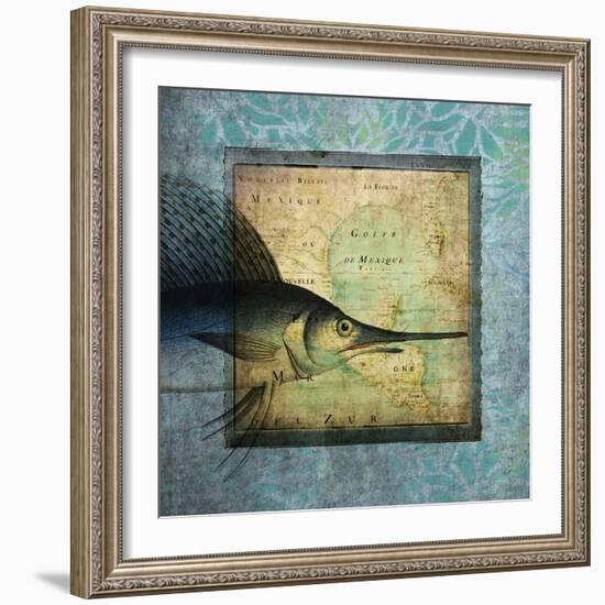 Sword Fish Map-Tina Carlson-Framed Art Print