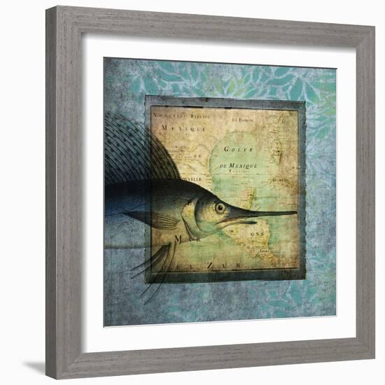 Sword Fish Map-Tina Carlson-Framed Art Print
