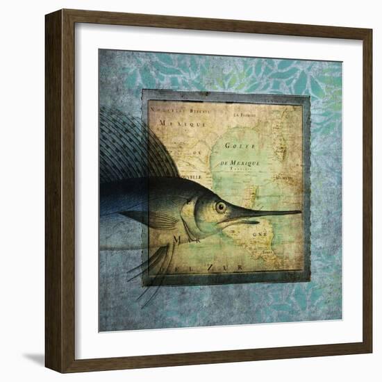 Sword Fish Map-Tina Carlson-Framed Art Print