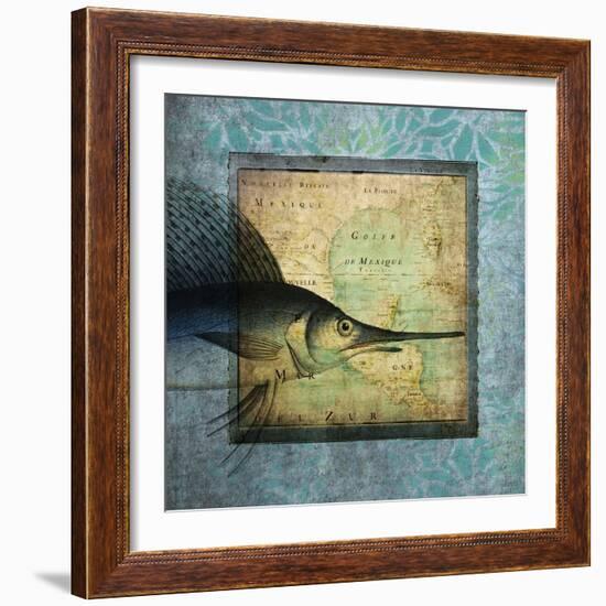 Sword Fish Map-Tina Carlson-Framed Art Print