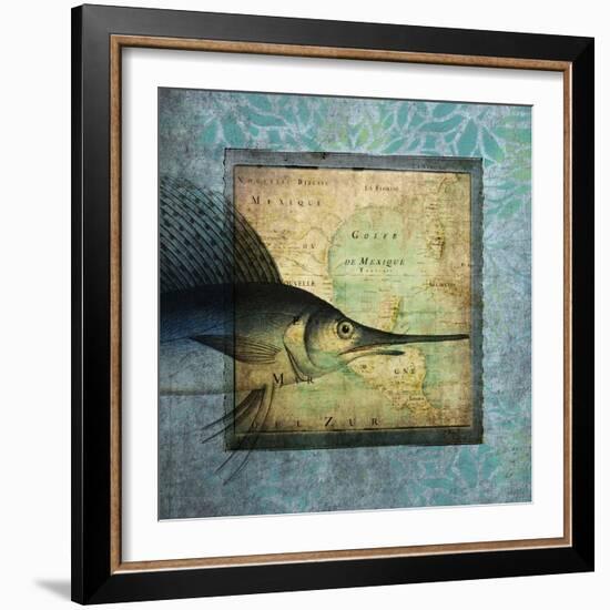 Sword Fish Map-Tina Carlson-Framed Art Print