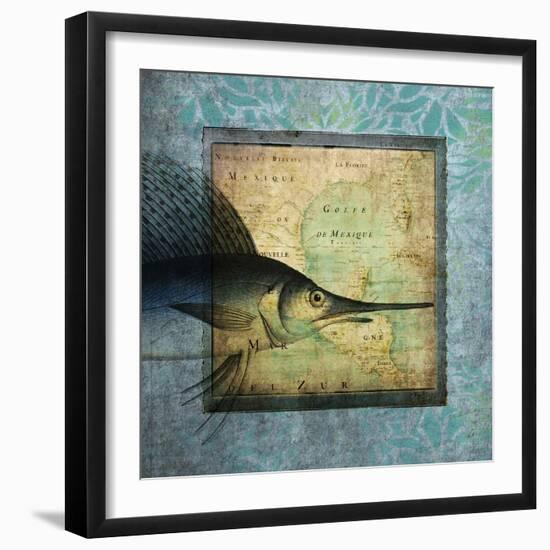 Sword Fish Map-Tina Carlson-Framed Art Print