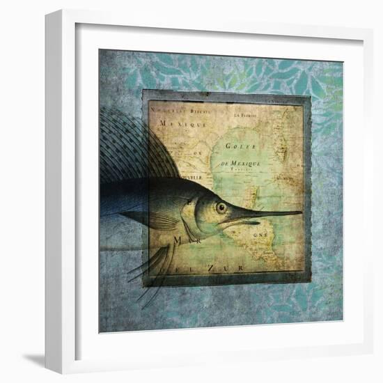 Sword Fish Map-Tina Carlson-Framed Art Print