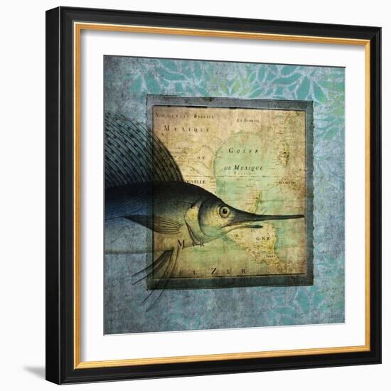 Sword Fish Map-Tina Carlson-Framed Art Print