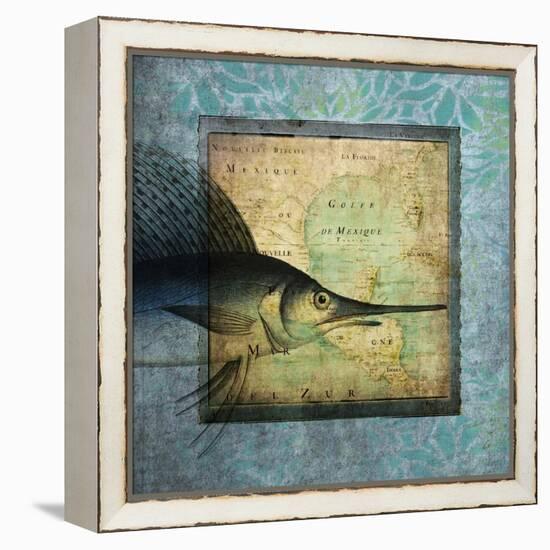 Sword Fish Map-Tina Carlson-Framed Stretched Canvas