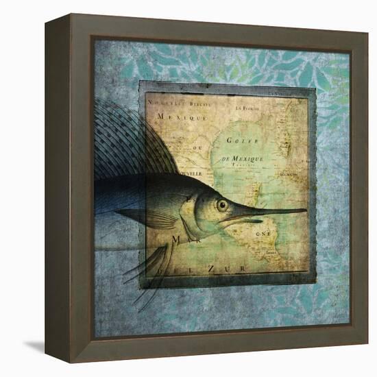 Sword Fish Map-Tina Carlson-Framed Stretched Canvas