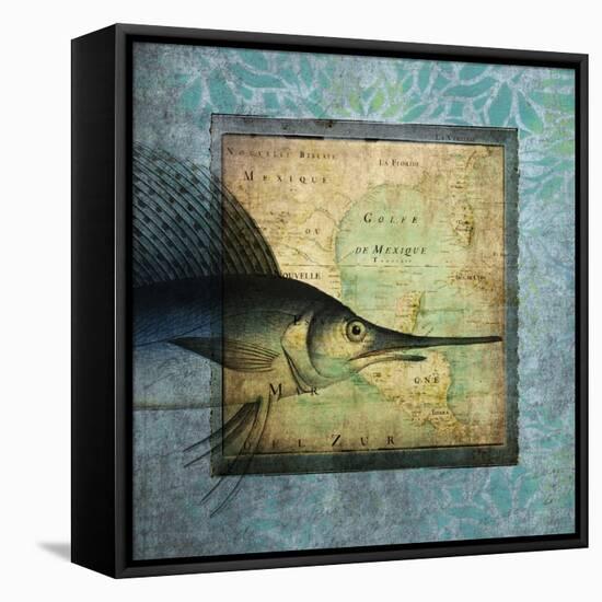 Sword Fish Map-Tina Carlson-Framed Stretched Canvas