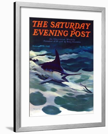 "Swordfish," Saturday Evening Post Cover, February 28, 1942-William Goadby Lawrence-Framed Giclee Print