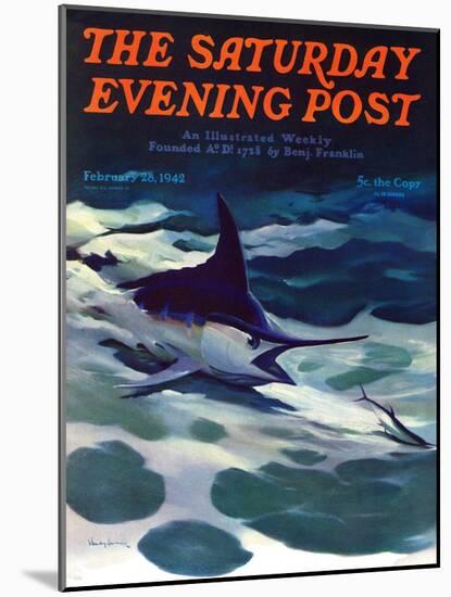 "Swordfish," Saturday Evening Post Cover, February 28, 1942-William Goadby Lawrence-Mounted Giclee Print