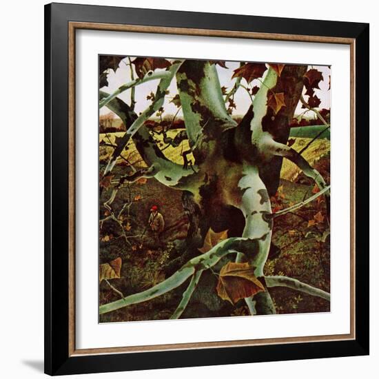 "Sycamore Tree and Hunter," October 16, 1943-Andrew Wyeth-Framed Giclee Print