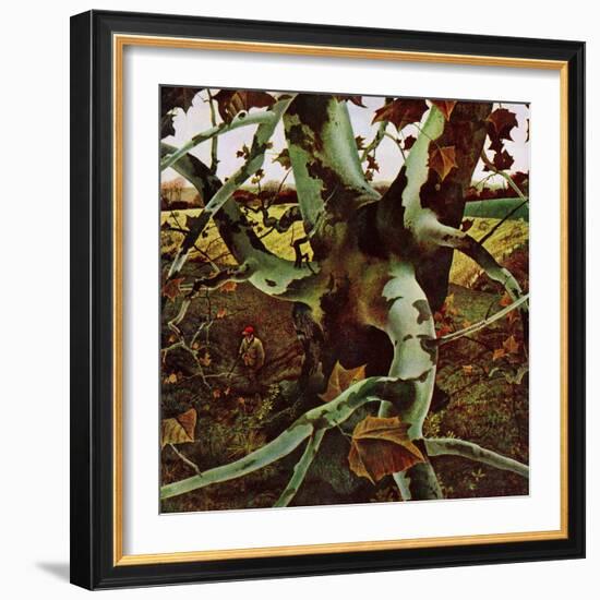 "Sycamore Tree and Hunter," October 16, 1943-Andrew Wyeth-Framed Giclee Print