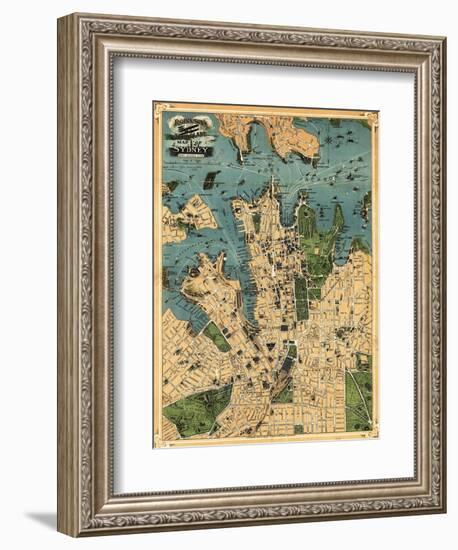 Sydney, Australia - Panoramic Map-Lantern Press-Framed Art Print