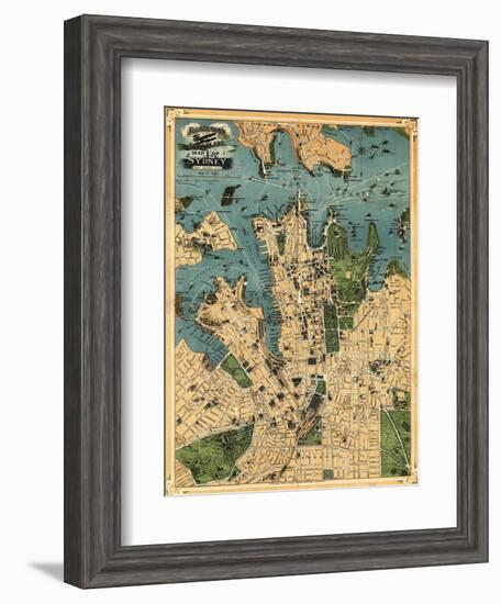 Sydney, Australia - Panoramic Map-Lantern Press-Framed Art Print