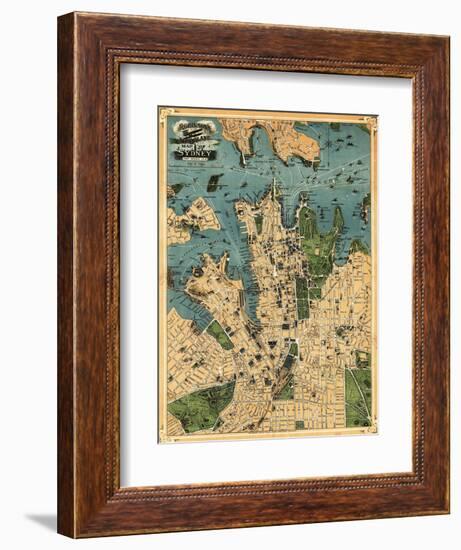 Sydney, Australia - Panoramic Map-Lantern Press-Framed Art Print