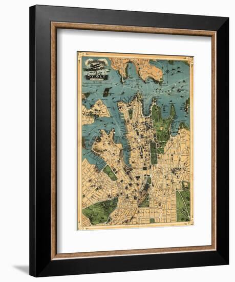 Sydney, Australia - Panoramic Map-Lantern Press-Framed Art Print