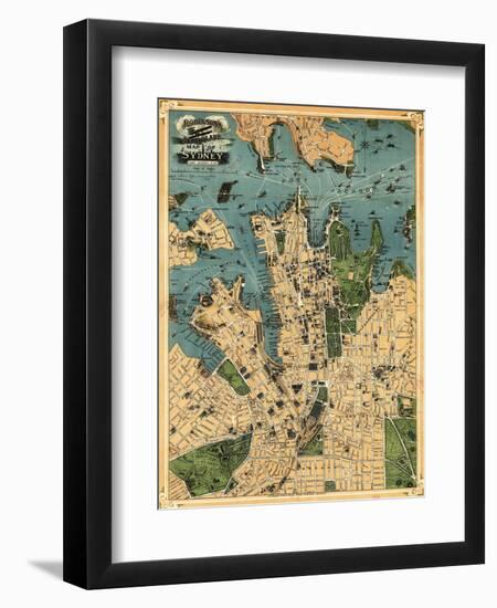 Sydney, Australia - Panoramic Map-Lantern Press-Framed Art Print