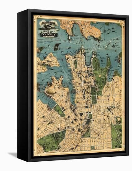 Sydney, Australia - Panoramic Map-Lantern Press-Framed Stretched Canvas