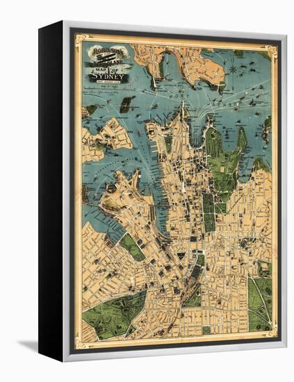 Sydney, Australia - Panoramic Map-Lantern Press-Framed Stretched Canvas