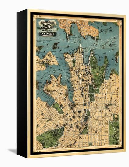 Sydney, Australia - Panoramic Map-Lantern Press-Framed Stretched Canvas