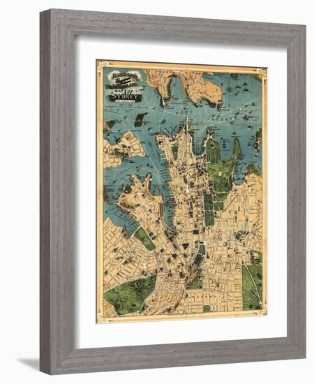 Sydney, Australia - Panoramic Map-Lantern Press-Framed Art Print