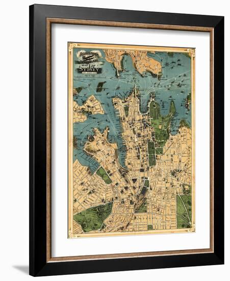 Sydney, Australia - Panoramic Map-Lantern Press-Framed Art Print