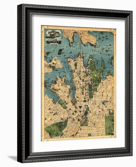 Sydney, Australia - Panoramic Map-Lantern Press-Framed Art Print