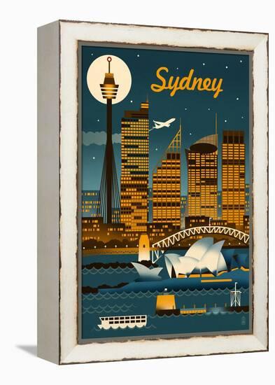 Sydney, Australia - Retro Skyline-Lantern Press-Framed Stretched Canvas