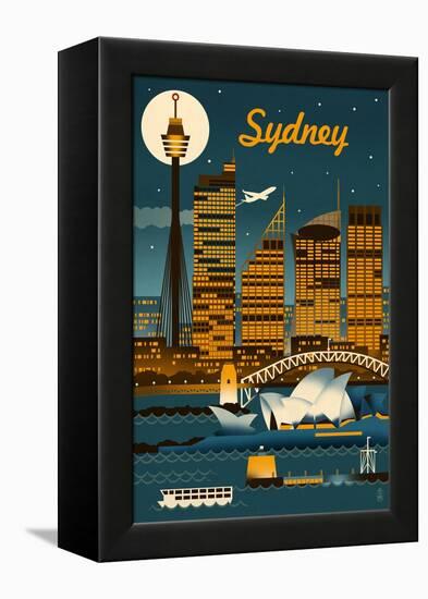 Sydney, Australia - Retro Skyline-Lantern Press-Framed Stretched Canvas