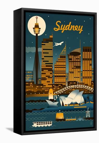 Sydney, Australia - Retro Skyline-Lantern Press-Framed Stretched Canvas