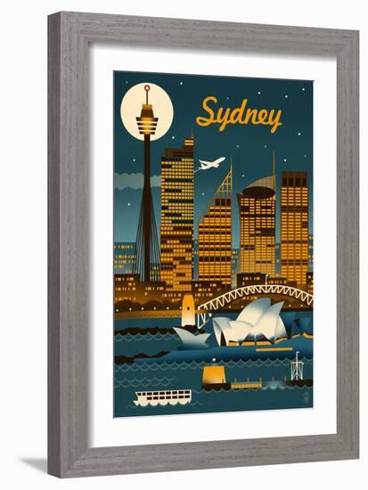 Sydney, Australia - Retro Skyline-Lantern Press-Framed Premium Giclee Print
