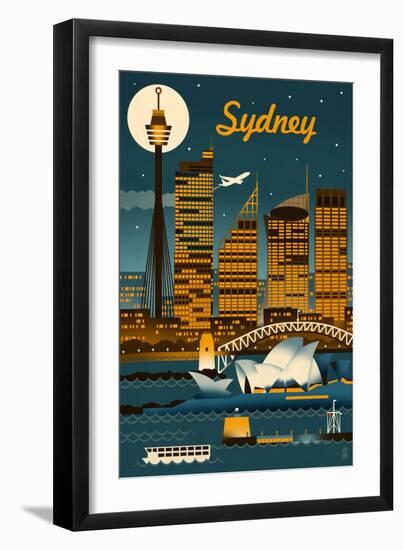 Sydney, Australia - Retro Skyline-Lantern Press-Framed Art Print