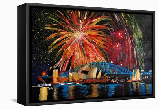 Sydney Australia Silvester with Opera Fireworks-Martina Bleichner-Framed Stretched Canvas