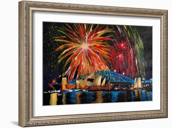 Sydney Australia Silvester with Opera Fireworks-Martina Bleichner-Framed Art Print