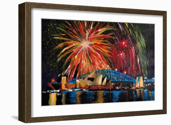 Sydney Australia Silvester with Opera Fireworks-Martina Bleichner-Framed Art Print