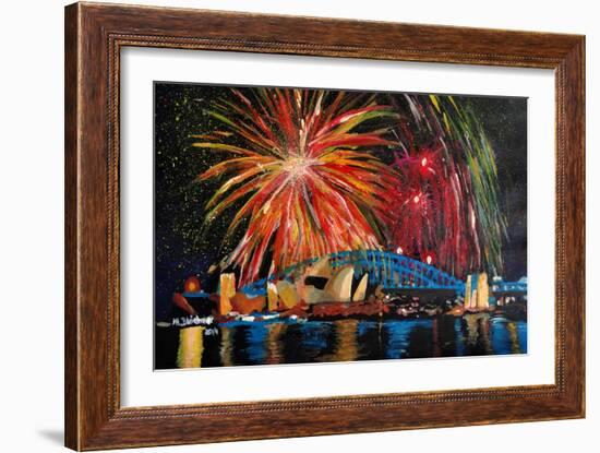 Sydney Australia Silvester with Opera Fireworks-Martina Bleichner-Framed Art Print