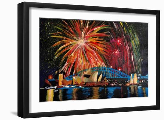 Sydney Australia Silvester with Opera Fireworks-Martina Bleichner-Framed Art Print