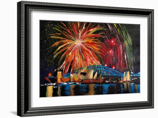 Sydney Australia Silvester with Opera Fireworks-Martina Bleichner-Framed Art Print