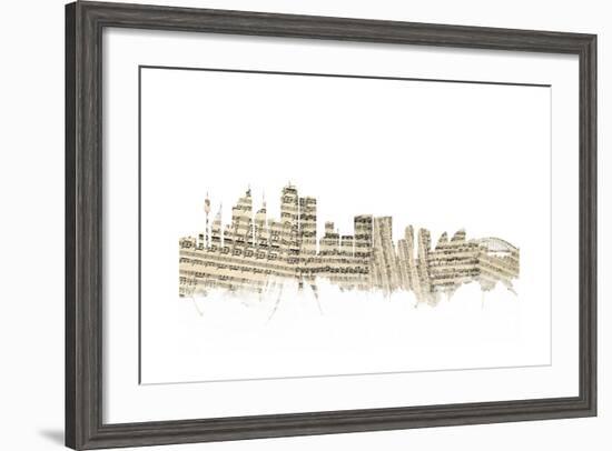 Sydney Australia Skyline Sheet Music Cityscape-Michael Tompsett-Framed Art Print