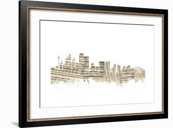 Sydney Australia Skyline Sheet Music Cityscape-Michael Tompsett-Framed Art Print